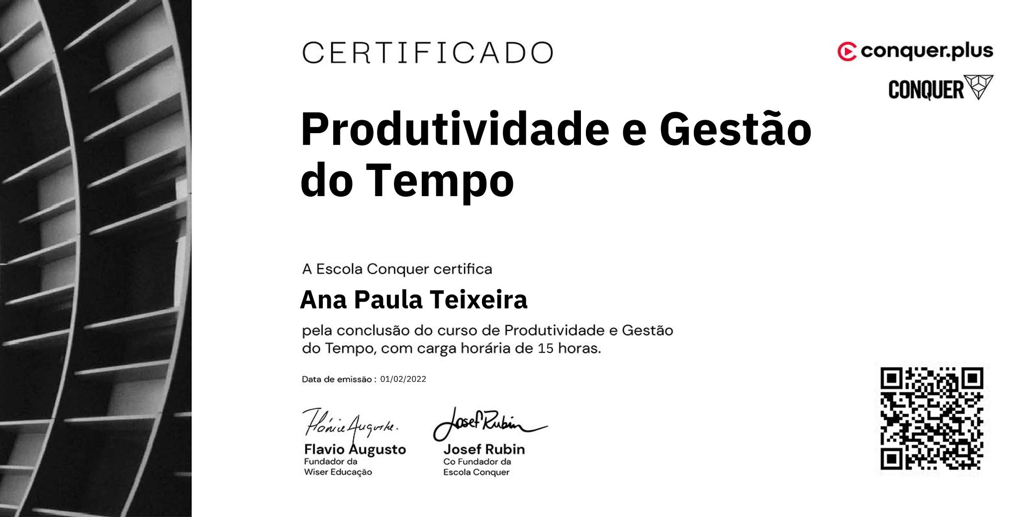 Certificado de Produtividade e Gestão do Tempo